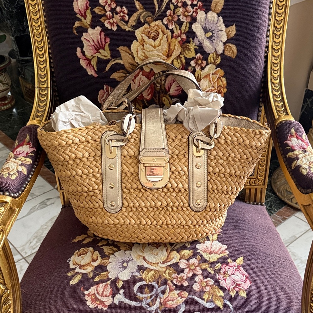 Michael Kors Tan Woven Tote Bag